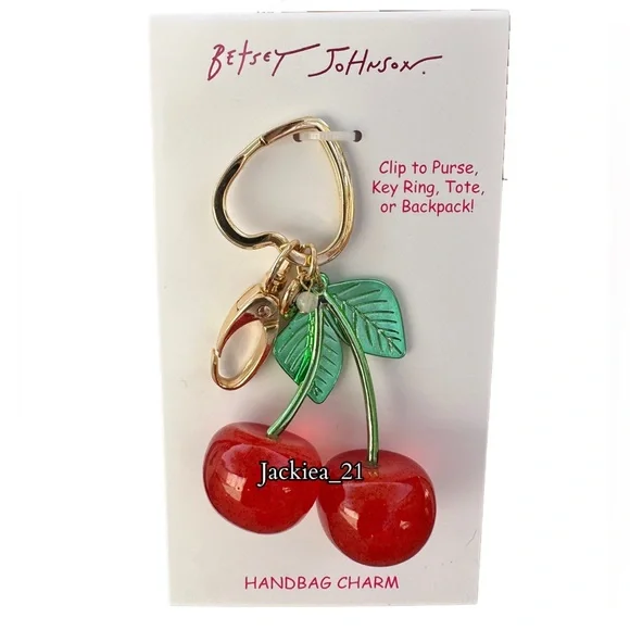 💙 Betsey Johnson Cherry Keychain - Red and Green - Picture 2 of 4